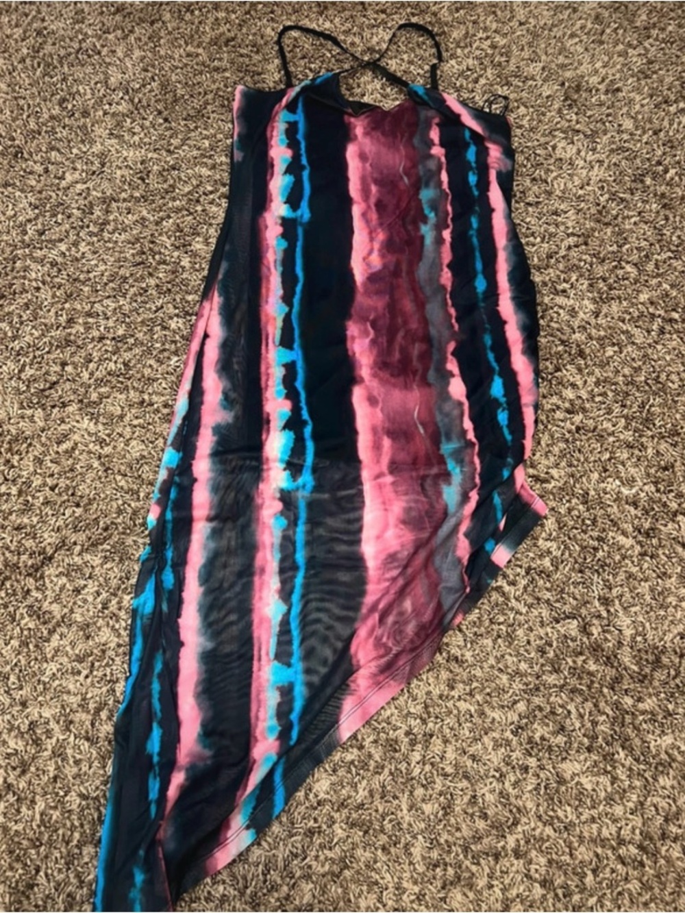 Tie-Dye Stripe Asymmetrical Slip Dress in Pink & Blue